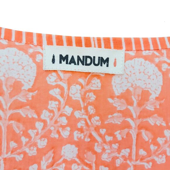 Mandum Maxi Dress Womens Medium Orange Floral Side Slit V-Neck Cotton Bohemian - Picture 9 of 12